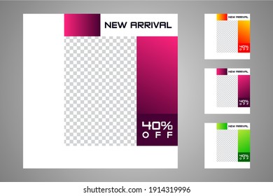 Neue Set bearbeitbarer minimaler Bannervorlagen. Geeignet für Social-Media-Posts und Web- oder Internet-Anzeigen mit einer Auswahl von drei verschiedenen Farben. Vektorgrafik mit Fotoschule.