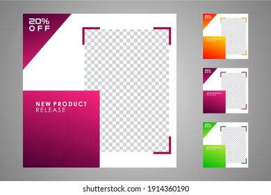 New set of editable minimal banner templates. Suitable for social media posts and web or internet ads with a choice of three different colors. Vector illustration with photo college.