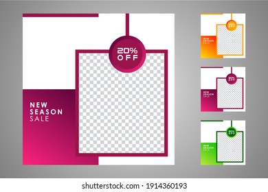 Nuevo conjunto de plantillas de banners mínimas editables. Adecuado para publicaciones en medios sociales y anuncios web o en internet con una elección de tres colores diferentes. Ilustración vectorial con colegio fotográfico.