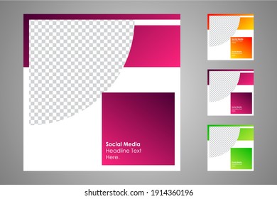 New set of editable minimal banner templates. Suitable for social media posts and web or internet ads with a choice of three different colors. Vector illustration with photo college.