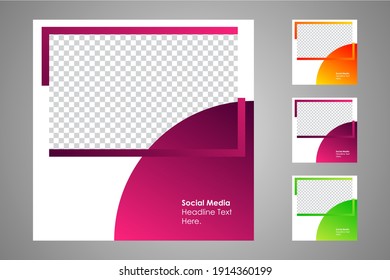 New set of editable minimal banner templates. Suitable for social media posts and web or internet ads with a choice of three different colors. Vector illustration with photo college.