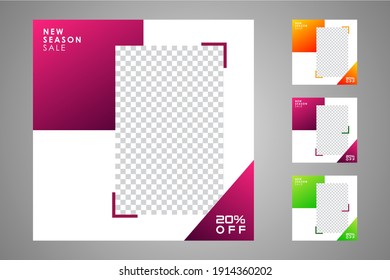 Nuevo conjunto de plantillas de banners mínimas editables. Adecuado para publicaciones en medios sociales y anuncios web o en internet con una elección de tres colores diferentes. Ilustración vectorial con colegio fotográfico.