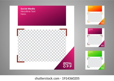 Nuevo conjunto de plantillas de banners mínimas editables. Adecuado para publicaciones en medios sociales y anuncios web o en internet con una elección de tres colores diferentes. Ilustración vectorial con colegio fotográfico.