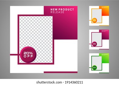 New set of editable minimal banner templates. Suitable for social media posts and web or internet ads with a choice of three different colors. Vector illustration with photo college.
