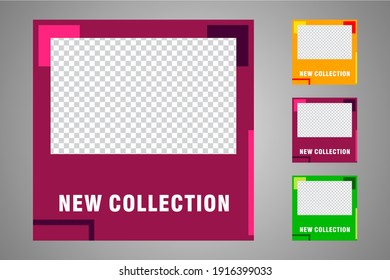 New set of editable minimal banner templates. Suitable for social media posts and web or internet ads. Vector illustration with photo college.