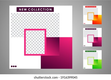 New set of editable minimal banner templates. Suitable for social media posts and web or internet ads. Vector illustration with photo college.