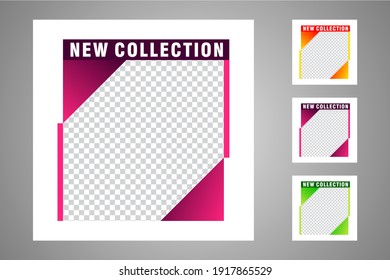 New set of editable minimal banner templates. Suitable for social media posts and web or internet ads. Vector illustration with photo college.