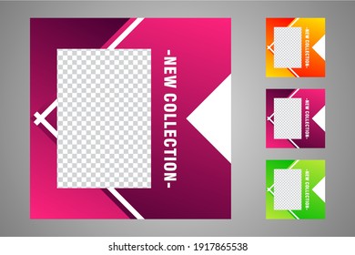 New set of editable minimal banner templates. Suitable for social media posts and web or internet ads. Vector illustration with photo college.