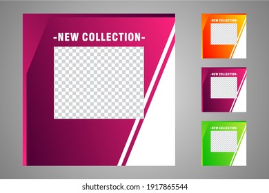 New set of editable minimal banner templates. Suitable for social media posts and web or internet ads. Vector illustration with photo college.