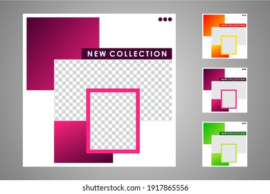 New set of editable minimal banner templates. Suitable for social media posts and web or internet ads. Vector illustration with photo college.