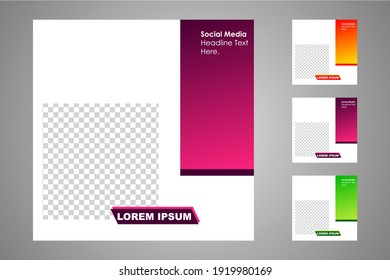 New set of editable minimal banner templates. Suitable for social media posts and web or internet ads. Vector illustration with photo college.