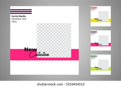 New set of editable minimal banner templates. Suitable for social media posts and web or internet ads. Vector illustration with photo college.