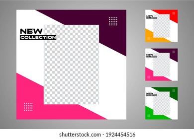 New set of editable minimal banner templates. Suitable for social media posts and web or internet ads. Vector illustration with photo college.