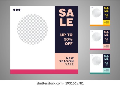 New set of editable minimal banner templates. Suitable for social media posts and web or internet ads. Vector illustration with photo college.