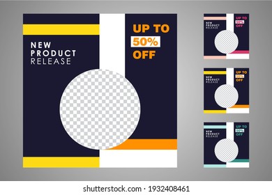 New set of editable minimal banner templates. Suitable for social media posts and web or internet ads. Vector illustration with photo college.