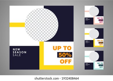 New set of editable minimal banner templates. Suitable for social media posts and web or internet ads. Vector illustration with photo college.