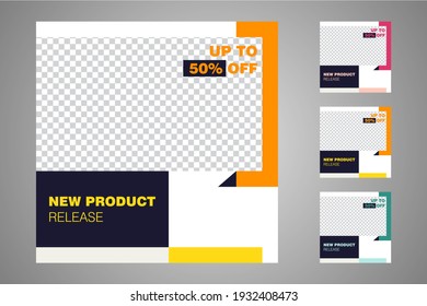 New set of editable minimal banner templates. Suitable for social media posts and web or internet ads. Vector illustration with photo college.