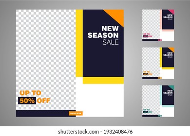 New set of editable minimal banner templates. Suitable for social media posts and web or internet ads. Vector illustration with photo college.