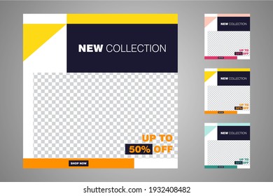 Nuevo conjunto de plantillas de banners mínimas editables. Adecuado para publicaciones en medios sociales y anuncios web o en internet. Ilustración vectorial con colegio fotográfico.