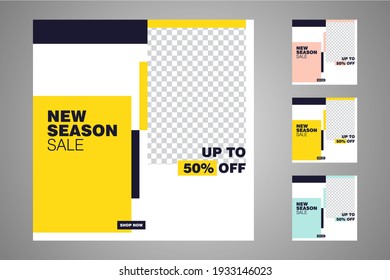 New set of editable minimal banner templates. Suitable for social media posts and web or internet ads. Vector illustration with photo college.