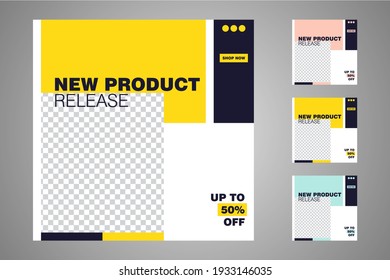 New set of editable minimal banner templates. Suitable for social media posts and web or internet ads. Vector illustration with photo college.