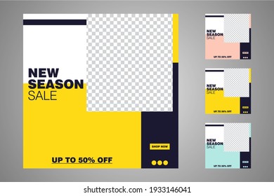 New set of editable minimal banner templates. Suitable for social media posts and web or internet ads. Vector illustration with photo college.