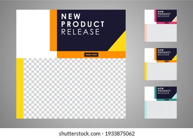 New set of editable minimal banner templates. Suitable for social media posts and web or internet ads. Vector illustration with photo college.