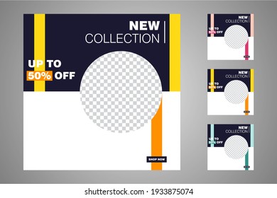 New set of editable minimal banner templates. Suitable for social media posts and web or internet ads. Vector illustration with photo college.