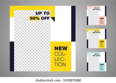 New set of editable minimal banner templates. Suitable for social media posts and web or internet ads. Vector illustration with photo college.