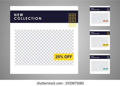 New set of editable minimal banner templates. Suitable for social media posts and web or internet ads. Vector illustration with photo college.