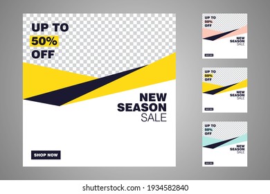 New set of editable minimal banner templates. Suitable for social media posts and web or internet ads. Vector illustration with photo college.