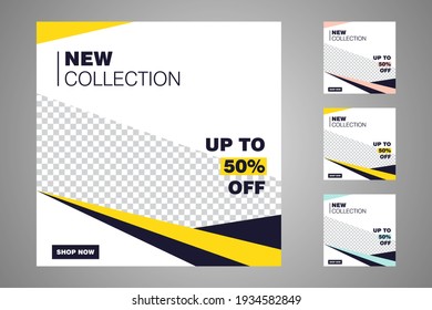 New set of editable minimal banner templates. Suitable for social media posts and web or internet ads. Vector illustration with photo college.