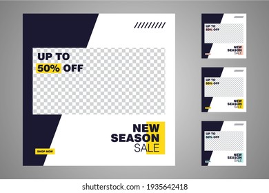 New set of editable minimal banner templates. Suitable for social media posts and web or internet ads. Vector illustration with photo college.
