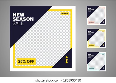 New set of editable minimal banner templates. Suitable for social media posts and web or internet ads. Vector illustration with photo college.