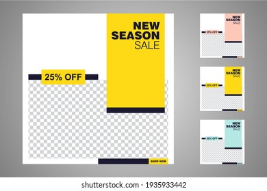 New set of editable minimal banner templates. Suitable for social media posts and web or internet ads. Vector illustration with photo college.