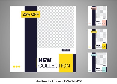 New set of editable minimal banner templates. Suitable for social media posts and web or internet ads. Vector illustration with photo college.