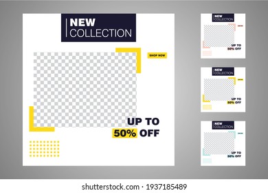 New set of editable minimal banner templates. Suitable for social media posts and web or internet ads. Vector illustration with photo college.