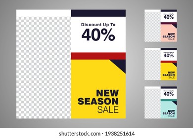 New set of editable minimal banner templates. Suitable for social media posts and web or internet ads. Vector illustration with photo college.