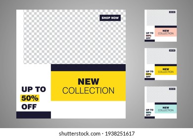 New set of editable minimal banner templates. Suitable for social media posts and web or internet ads. Vector illustration with photo college.