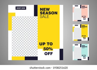 New set of editable minimal banner templates. Suitable for social media posts and web or internet ads. Vector illustration with photo college.