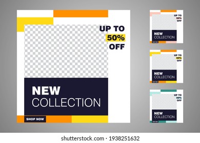New set of editable minimal banner templates. Suitable for social media posts and web or internet ads. Vector illustration with photo college.