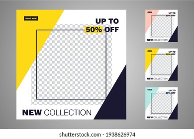 New set of editable minimal banner templates. Suitable for social media posts and web or internet ads. Vector illustration with photo college.