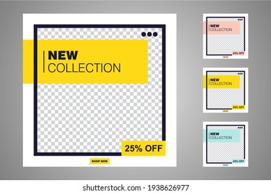 New set of editable minimal banner templates. Suitable for social media posts and web or internet ads. Vector illustration with photo college.