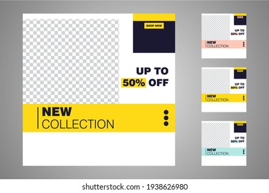 New set of editable minimal banner templates. Suitable for social media posts and web or internet ads. Vector illustration with photo college.