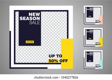 New set of editable minimal banner templates. Suitable for social media posts and web or internet ads. Vector illustration with photo college.