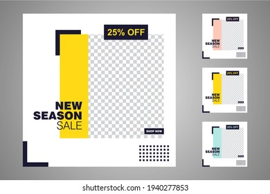 New set of editable minimal banner templates. Suitable for social media posts and web or internet ads. Vector illustration with photo college.