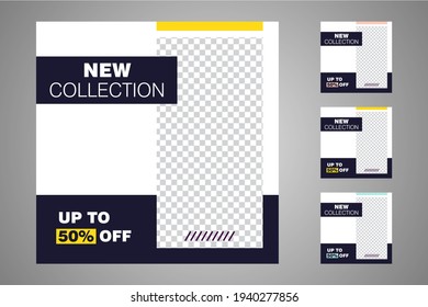 Nuevo conjunto de plantillas de banners mínimas editables. Adecuado para publicaciones en medios sociales y anuncios web o en internet. Ilustración vectorial con colegio fotográfico.