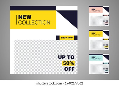 New set of editable minimal banner templates. Suitable for social media posts and web or internet ads. Vector illustration with photo college.