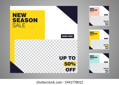 New set of editable minimal banner templates. Suitable for social media posts and web or internet ads. Vector illustration with photo college.