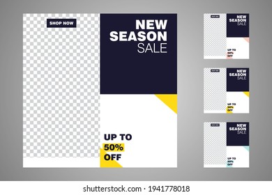 New set of editable minimal banner templates. Suitable for social media posts and web or internet ads. Vector illustration with photo college.